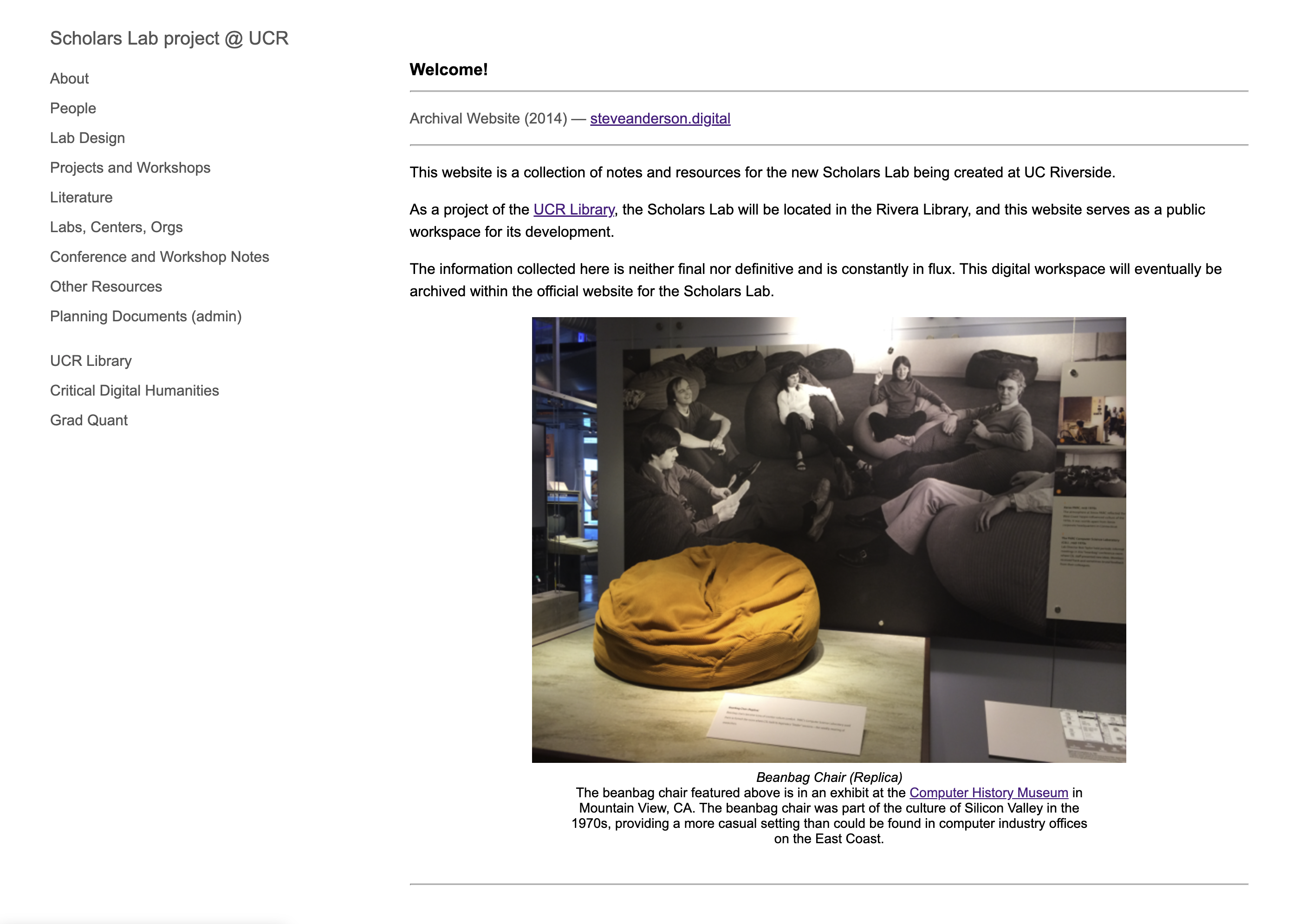 Screenshot of the scholarslab.net homepage