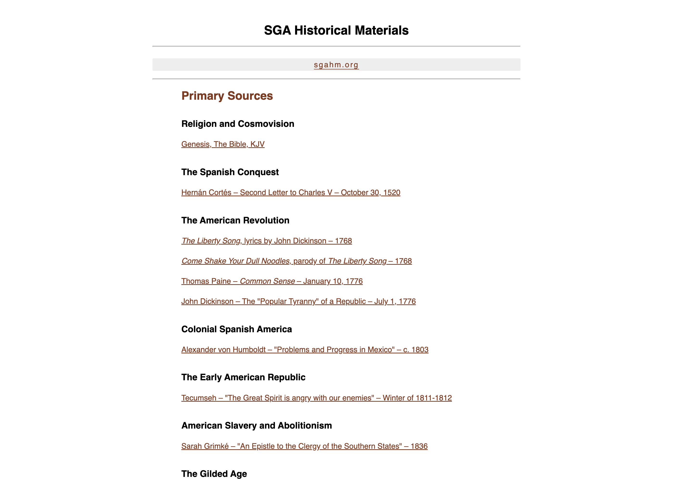 Screenshot of the sgahm.org homepage